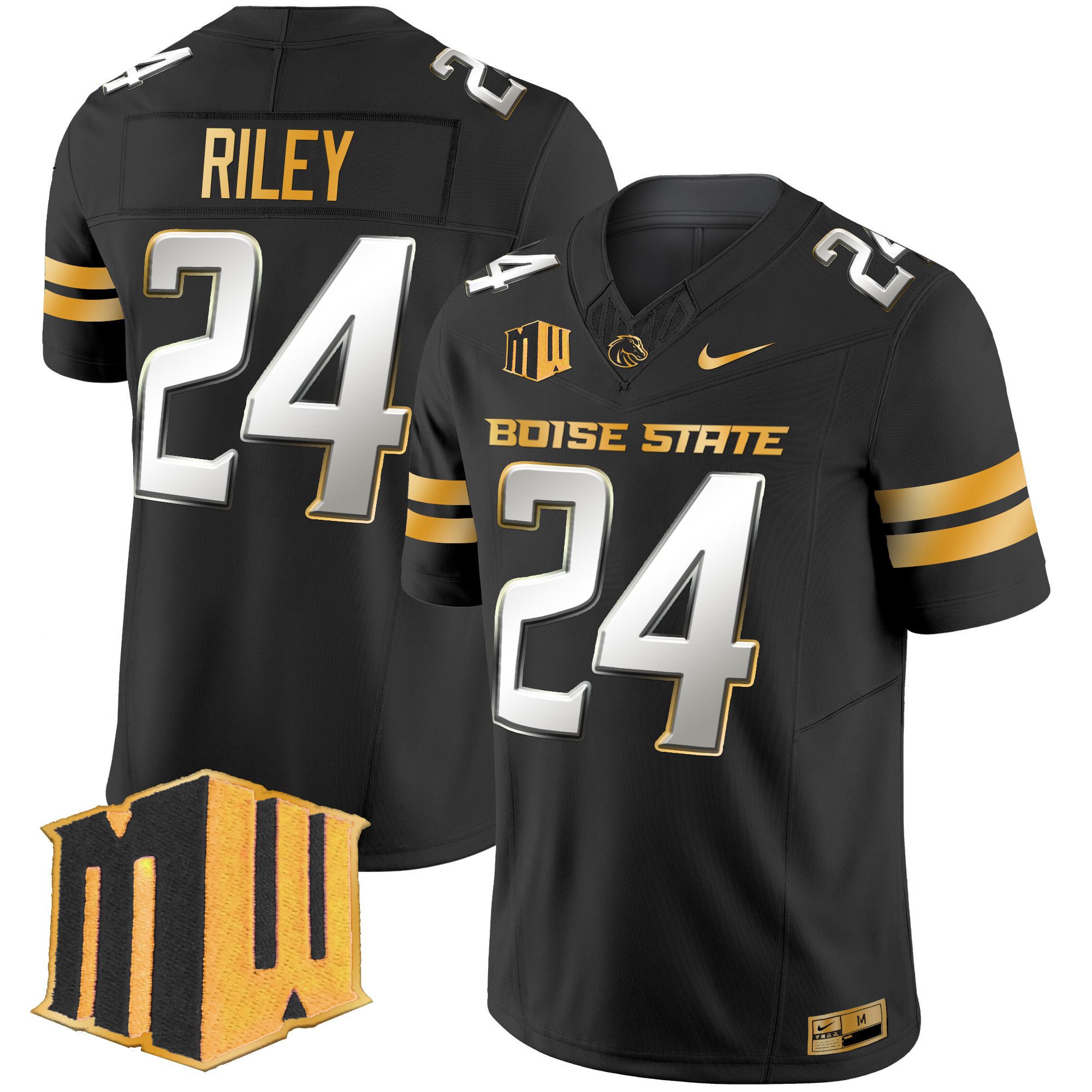 Men Boise State Broncos #24 Riley Black Nike 2024 Gold Vapor Limited NCAA Jersey->more ncaa teams->NCAA Jersey